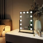 EMKE Miroir Lumineux de Maquillage Hollywood 30 x 41cm, Cadre Noir, Miroir grossissant 7X avec Ampoules LED Interrupteur Tactile, Rotation 360°, 3 Couleurs Réglable