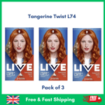 3 x Schwarzkopf Live Permanent Hair Dye TANGERINE TWIST L74 - For Women