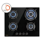 Gas Hob 60 cm 4 Burner Ring Glass Ceramic Black Gas Cooker Hob Gas Burner Hob