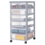 Iris Ohyama Plastic Storage Drawer Unit with Wheels, 6 Shallow Drawers, Grey, Easy-Pull Handles, Supplies Organiser, For Bedroom, Bathroom, School & Office, BPA Free, Chest, Tower, DC-360