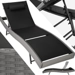 TecTake® Chaise Longue Bain de Soleil en Résine Tréssée Acier Résistant Dossier Inclinable sur 5 Positions Transat Salon de Jardin Exterieur Mobilier de Jardin Chaise Longue Piscine Plage