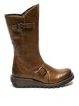 Fly London Mes 2 Buckle Detail Wedged Knee Boots - Camel, Brown, Size 6, Women