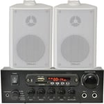 110W Bluetooth Amplifier & 2x 60W White Wall Speakers Wireless Bedroom HiFi Kit
