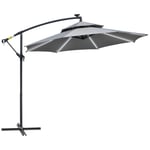 Parasoll Diameter 295 Cm Led Solar Parasoll Med Stand Market Paraply Vattenavvisande För Uteplats Aluminium Ljusgrå