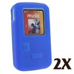 2X Blue Silicone Skin Case for Sandisk Sansa Clip Zip MP3 Player Cover Holder