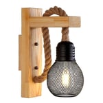 Applique murale industrielle à Led en corde de chanvre/lampe en bois, E27 Baseblack