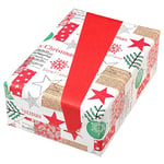 Papier cadeau de Noël vintage, motifs de Noël en vert et rouge, 50 cm x 50 m, papier recyclé de qualité supérieure, 70 g/m², papier cadeau de Noël.