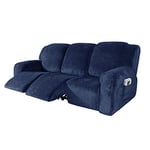 Housse de Fauteuil Inclinable Relax, Housse de Fauteuil Extensible en Velours, Housse de Fauteuil de Massage Lavable à la Maison, Protecteur de Fauteuil Inclinable (3 Place(8pièces), Marine)