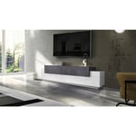 Meuble tv Dmirand, Buffet bas de salon, meuble tv, 100% Made in Italy, 200x45h52 cm, Blanc Brillant et Gris Frêne - Dmora