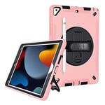 yeliot Étui pour étui de 26,3 cm, iPad 9e/8e/7e génération 2021/2020/2019, Coque Robuste résistante aux Chocs avec Support Rotatif à 360 °, dragonne