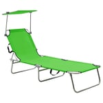 vidaXL Folding Sun Lounger with Canopy Outdoor Seating Furniture Foldable Sun Lounge Chair Camping Bed Sunbed Daybed Steel Apple Green