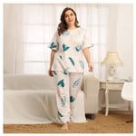 ZJML Pyjama Femme Grande Taille, Chemise Nuit Imprimée À Manches Courtes, Vêtements D'intérieur Amples,Blanc,XXL