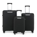 Infinity Leather Unisex Hard Shell Black Classic Suitcase Set 8 Wheel Cabin TSA Luggage Case Holiday Travel - Size Medium