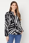 Zebra Print Long Sleeve V-neck Jersey Top