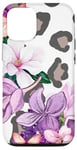 Coque pour iPhone 13 Pro White Leopard Flower Purple Butterfly Rose Pink Floral Print