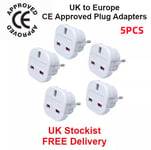 Travel Adapter - UK to EU Euro European adapter White Plug 2 Pin - Pack of 5