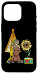 Coque pour iPhone 16 Pro Tente hippie cheval tournesol tipi tambour enfant fleurs tente