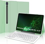 Coque Avec Clavier Pour Samsung Galaxy Tab S9fe+ 12,4 Pouces, 12,4 Pouces, Étui Samsung Tablette S9fe+ Avec Clavier Bluetooth, Disposition Italienne Amovible Magnétique, Vert Clair