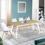 Table scandinave extensible rectangle inga 6-8 personnes plateau bois pieds blancs 160-200 cm