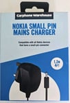 Mains Adapter for Nokia Phones with 2mm Thin Pin Connector By Carphone Warehouse