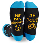 FLYWIND Chaussettes Humoristiques Homme 43-46 Cadeau Homme Chaussette Fantaisie Humour Rigolo Drôle Anniversaire Noël Papa (FR/ES, Numérique, 43, 46, Taille normale, Taille normale, BLEU-JEUX)