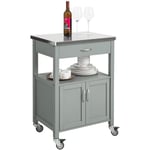 Sobuy - FKW22-HG Desserte de Cuisine Roulante, Meuble de Rangement à roulettes Plateau en Acier inox