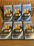 6 Pack Maxell M180 Blank Sealed VHS Video Cassette Tapes 3 Hour Mega Power Tape