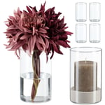 Relaxdays Grand vase en verre, pour votre bouquet ou votre bougie, set de 6, H x D : 15 x 9,5 cm, transparent