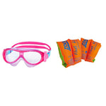 Zoggs Kids' Phantom Mask with UV Protection And Anti-fog Swimming Goggles, Pink/Purple/Aqua, 0-6 Years & Children's Safe Float Arm Bands, Orange, 3-6 Years up to 25 kg