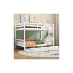 Lit superposé 140 x 200cm, lit d'enfant avec 2 tiroir, espace de rangement, protection antichute,sommier à lattes en bois - Blanc
