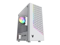 Oversteel - Iridium Boîtier PC Gaming compatible avec les cartes ATX, Micro ATX et ITX, ventilateur A-RGB 120mm, façade en mesh, 2 filtres à poussière, verre latéral trempé, USB 3.0, blanc