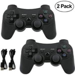 GENOSSEN 2 PACKS  Manette PS3 sans Fil Manette PS3 pour Playstation 3 Bluetooth Compatible avec télécommande Noir avec Câbles