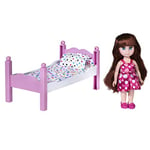 Playkidiz Mini Chambre à coucher Poupée Playset: Preport Play Brunet Mini Poupée avec lit super-durable, miroir et chaise pour la maison de poupée pour enfants ou juste plaisir.