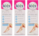 3 X Veet Pure Hair Removal Cream Legs & Body Sensitive 100ml