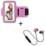 Pack Sport Pour Sony Xperia Xz2 Premium Smartphone (Ecouteurs Bluetooth Metal + Brassard) Courir T7 - Rose
