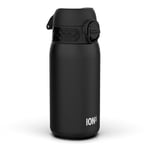 Ion8 Insulated Steel Water Bottle, 320 ml/11 oz, Leak Proof, Easy to Open, Secure Lock, Dishwasher Safe, Carry Handle, Hygienic Flip Cover, Metal Water Bottle, Durable Stainless Steel, Black