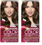 Garnier Color Sensation Coloration, Châtain Clair 5.0, Coloration Crème Permanente, Tous Types de Cheveux, Couleur jusqu'à 10 Semaines & Couvre les Cheveux Blancs 100% (Lot de 2)