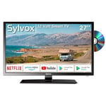 SYLVOX Télévision 27" (68,6 cm) Android HD Smart TV 1080P, TV 12v Camping Car, Lecteur DVD intégré, Haut-parleurs HiFi | Triple Tuner Intégré DVB-T2/S2 HEVC, HDMI, USB, TV pour Caravane