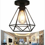 Fei Yu - Plafonnier Industrielle Retro en Métal Cage Fer Noir, Plafonnier Industriel Vintage Suspension Luminaire pour Entrée, Porche, Couloir,