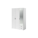 Parisot - Armoire varia - Décor blanc - 3 portes battantes + miroir + 2 tiroirs - l 120 x h 185 x p 51 cm