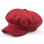 ZYM Wool Newsboy Cap Red Hats For Women Solid Ladies Baker Boy Hat Female Beret Autumn Winter Vintage Octagonal Cap-Red