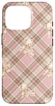 Coque pour iPhone 16 Pro Adorable ours en peluche Coquette Rose Plaid doux Fille Vintage