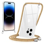 Yoedge Coque pour iPhone 14 Pro Max avec Cordon 6,7", Transparente Coque Collier Réglable Téléphone Étui Portable Lanyard Housse, Etui avec PC + TPU Bumper Anti-Chute Protection Case, Arc-en-Ciel