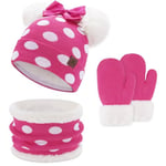 Enfant Fille Ensemble Bonnet Écharpe Gant d'hiver Bébé Chaud Coton Tricot Chapeau 0 1 2 3 4 Ans Pom Bonnets Casquette Cache Cou Gant Cadeaux pour Filles