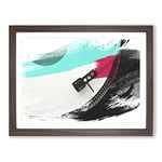 Turntable Record Vinyl Player V2 Modern Framed Wall Art Print, Ready to Hang Picture for Living Room Bedroom Home Office Décor, Walnut A4 (34 x 25 cm)