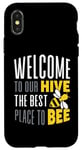 Coque pour iPhone X/XS Joli jeu de mots humoristique « Welcome To Our Hive Bee Conservation »