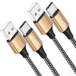 RAVIAD Câble USB C [2M, Lot de 2], Cable USB C Charge Rapide Nylon Tressé 3.1A Chargeur Type C pour iPhone 16 15, Samsung Galaxy S21 S20 S8 S9 S10 A50 A51 A20e, Huawei P40 P30 P20, Redmi Note 10- Or