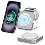 Mini for MagSafe Charger Stand for Apple,2 in 1 Foldable Magnetic Wireless Charging Station,15W Fast for MagSafe Charger Travel for iPhone 16/15/14/13,for Apple Watch,for AirPods (Not a Power Bank)