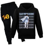 Barn Pojke Flicka Messi Fotboll Fotboll Hoodies Träningsoverall Set Byxor Pullover Outfits Black 160cm