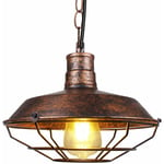 Lustre Suspension Industriel Lampe Plafonnier Abat-jour Métal E27 pour Chambre Salon Bar Restaurant Rouille 36cm